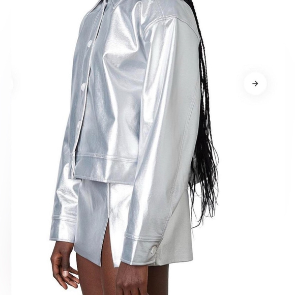 NIA “Venus Jacket” – Metallic Silver Faux Leather Jacket – Size Medium - Picture 3 of 11